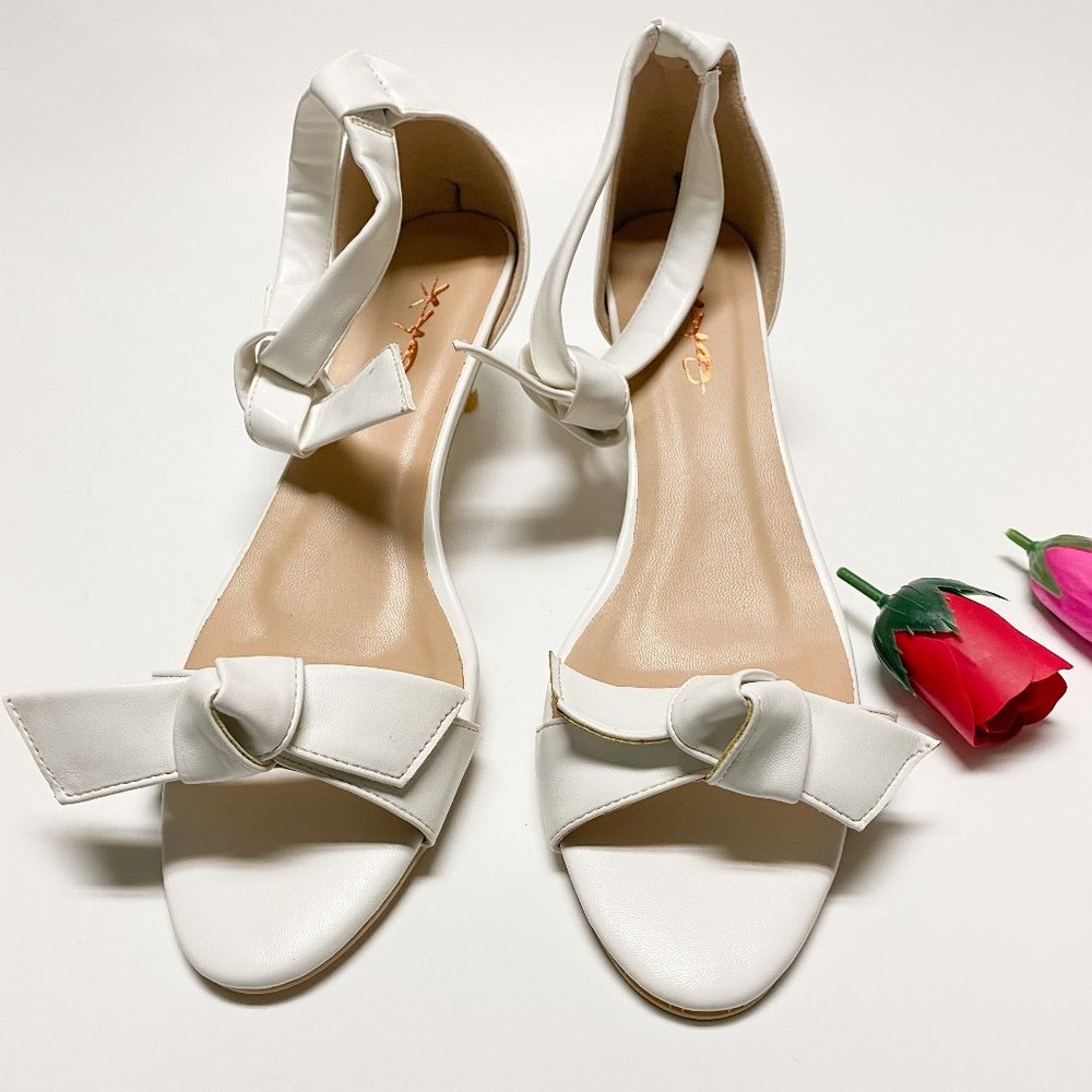 XYD Open Toe Bowknots Ankle Strap Kitten Sandals